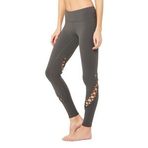 ALO Yoga Entwine Leggings Dark Gary Size XS Women’s Strappy Lace Up Leg Detail